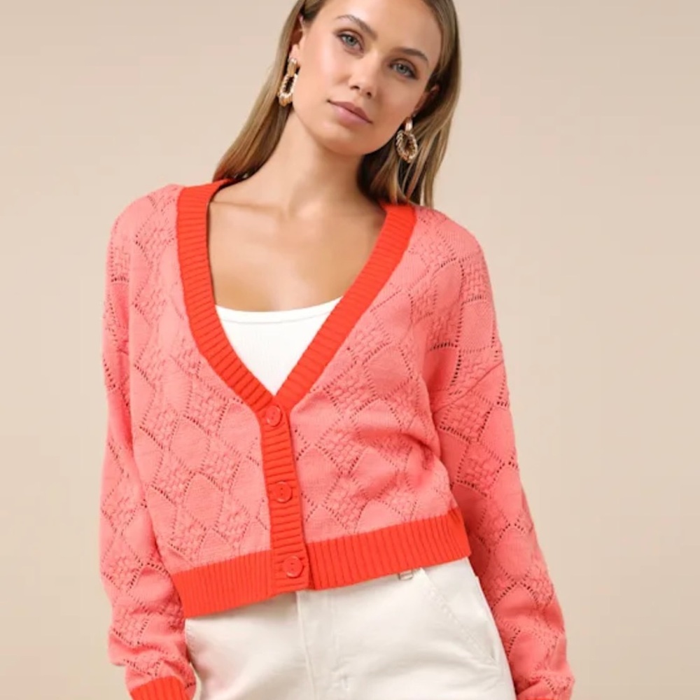 Lulus Women's Coral Cardigan Sweater
